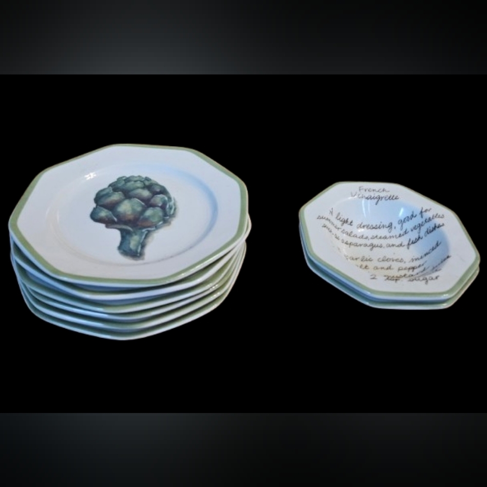 *NWOT William Sonoma Vegetable Garden Appetizer Plates 6 w/2 Dressing Bowls - Picture 2 of 11